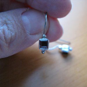 Silver square stone earrings